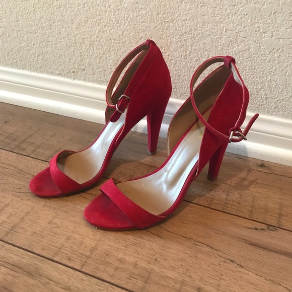 Red Suede Strappy Heels - Picture 2 of 6